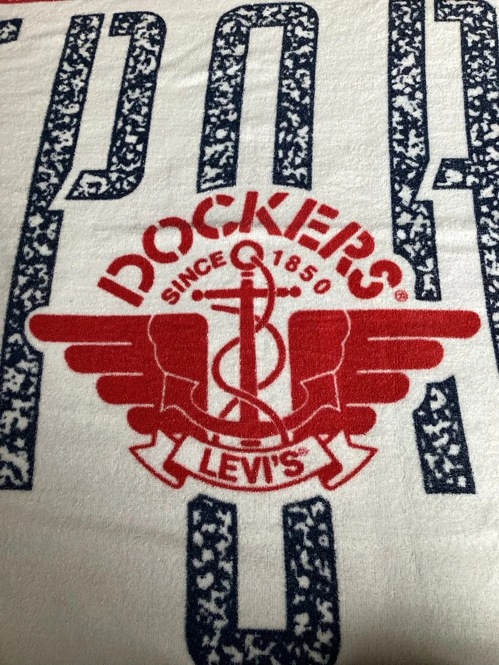 Vintage Levi’s Dockers Sport Beach Towel White Red Blue Anchor EUC
